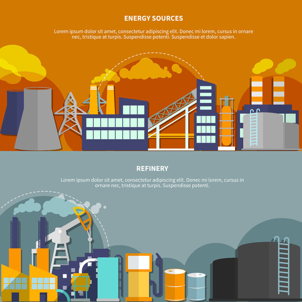 Illustration with energy sources and refinery - Vektor, kép