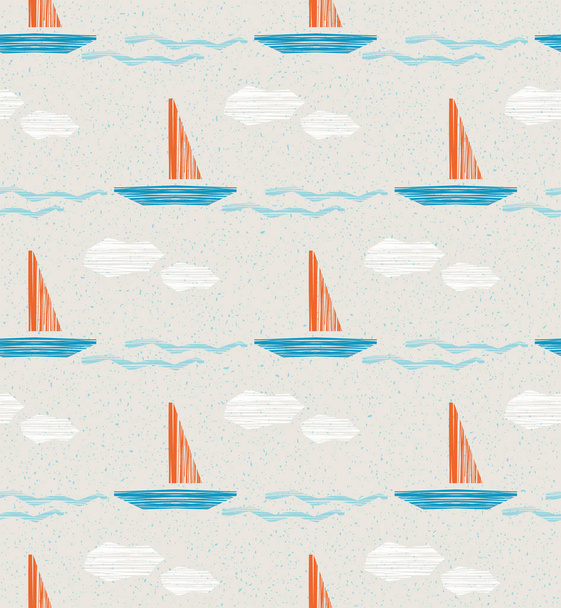 seamless summer pattern with boats - Vector, Image
