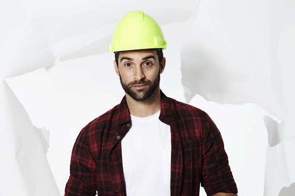Handsome builder in hard hat - Φωτογραφία, εικόνα