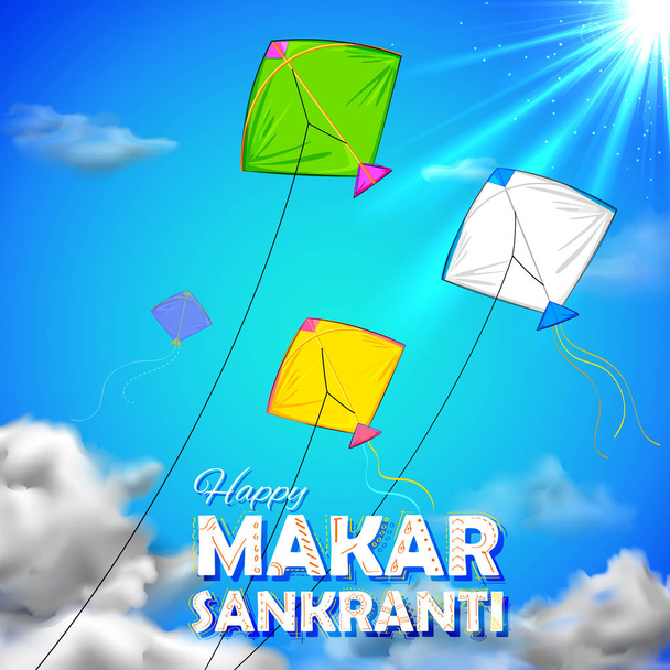 Makar Sankranti wallpaper with colorful kite for festival of India - Vector, Image