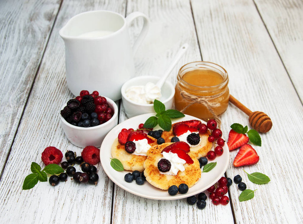 cottage cheese pancake with berries  - Photo, Image