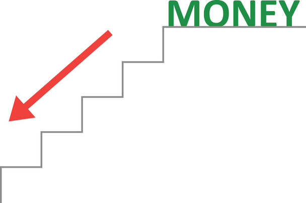 Vector escaleras con dinero verde y flecha hacia abajo
 - Vector, Imagen