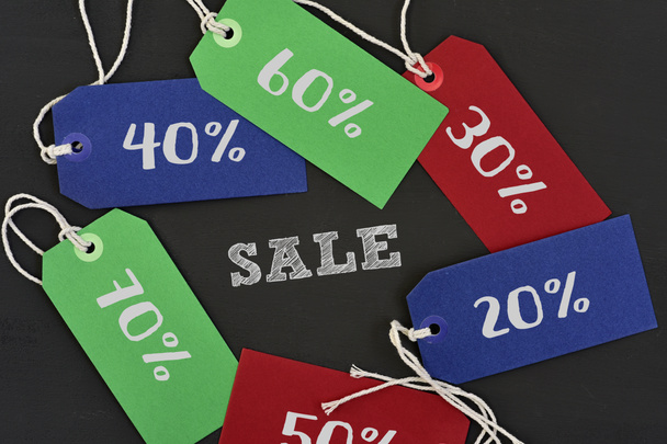 text sale and labels with different percentages - Fotoğraf, Görsel