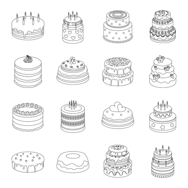 Cakes set icons in outline style. Big collection of cakes vector symbol stock illustration - Vector, afbeelding