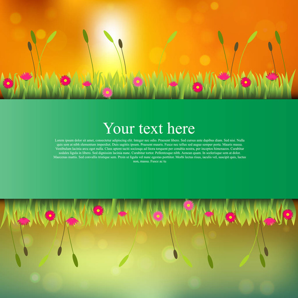 Banner con hierba y flores
 - Vector, imagen
