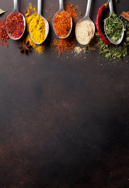 Various spices spoons on table - 写真・画像