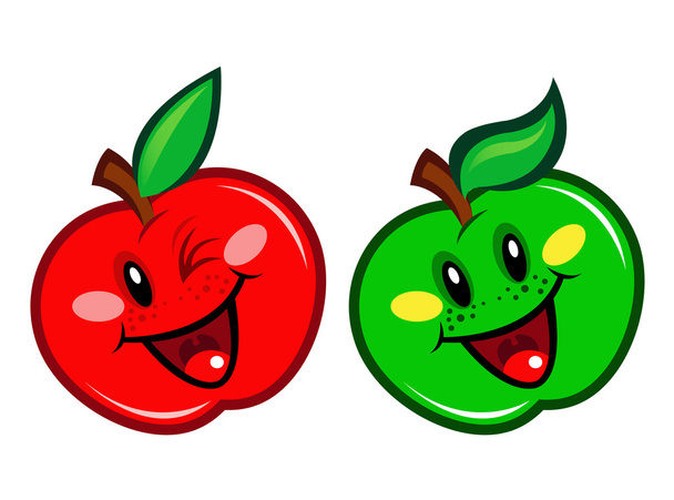 glücklicher grüner & roter Apfel - Vektor, Bild