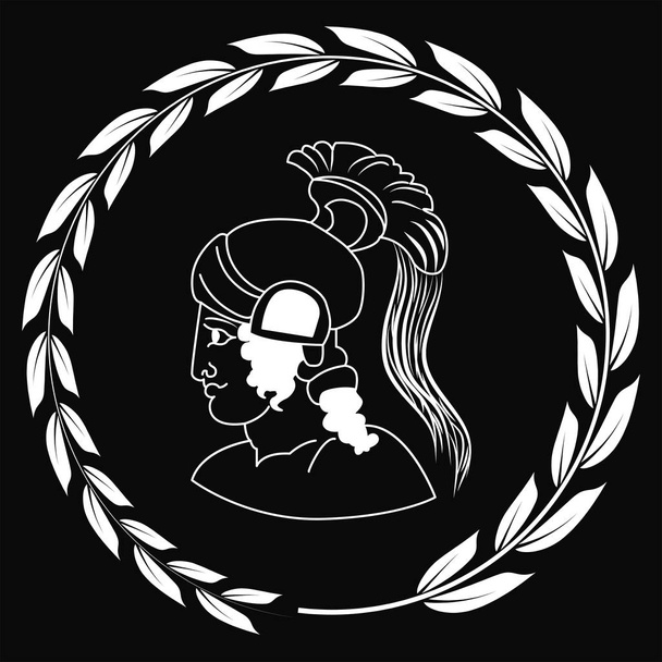 Hand getekend decoratieve logo met het hoofd van de oude Griekse strijder, negatieve. - Vector, afbeelding