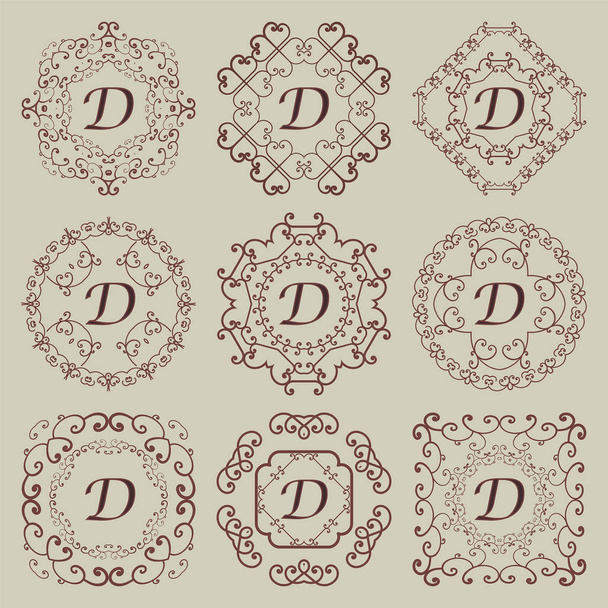 Set de nueve monogramas vintage
. - Vector, Imagen