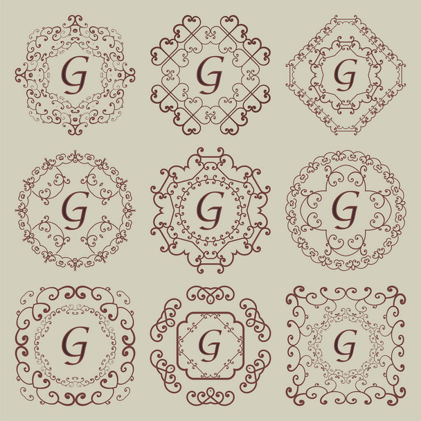 Set of nine vintage monograms. - Vector, Image