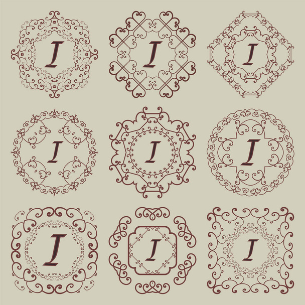 Conjunto de nove monogramas vintage
.  - Vetor, Imagem