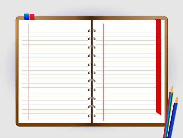 Bleistift und Notizbuch auf weißem Hintergrund - Vektor, Bild