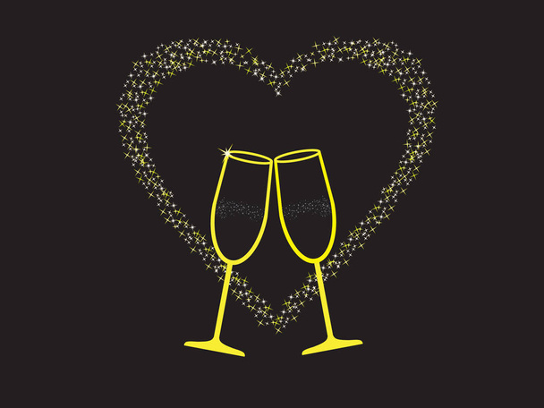 Bicchieri con champagne e il cuore lucente
 - Vettoriali, immagini