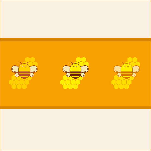 Drie vector iconen van een honingbij op een gele achtergrond  - Vector, afbeelding