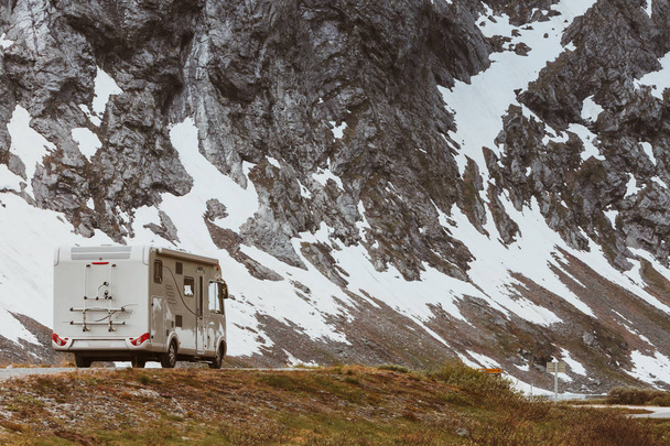 Camper car in norwegian mountains - Фото, изображение