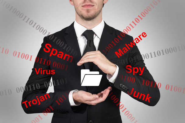 businessman protecting file folder symbol spam malware - Foto, Imagem