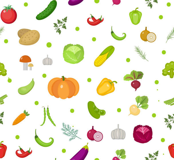 Vegetables seamless pattern. Salad endless background. Healthy lifestyle, vegan, vegetarian diet, raw food. Vector illustration. - Vector, Image