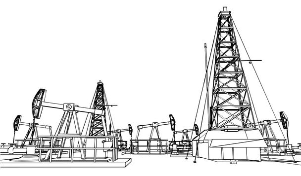 Olaj olajfúró tornyok park - Vektor, kép