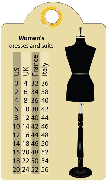 Sizes women dresses and suits - Vector, Image