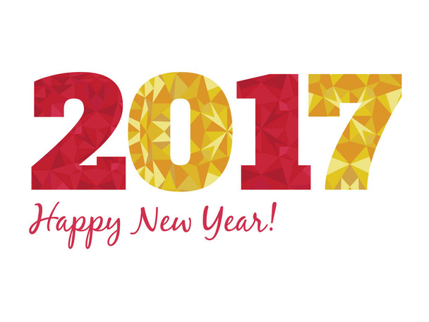 Vector 2017 Feliz Año Nuevo ilustración con números brillantes rojos rubí dorado y patrones de triángulos sin costura en blanco aislado
. - Vector, Imagen