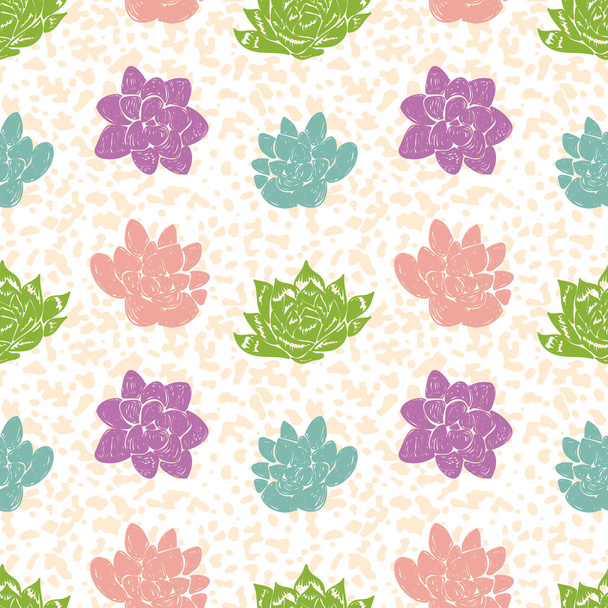 Vector seamless pattern with succulent cactus. - Вектор,изображение