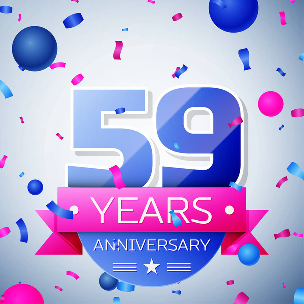 Fifty nine years anniversary celebration on grey background. Anniversary ribbon - Vector, Image