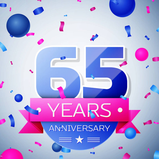 Sixty five years anniversary celebration on grey background. Anniversary ribbon - Vector, Image