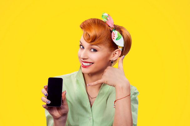 Call me. Pin up style girl with phone - Photo, image
