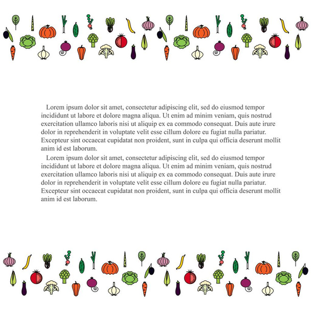 Colorful horizontal vegetable background, black Lorem ipsum, stock vector illustration - Vector, Image