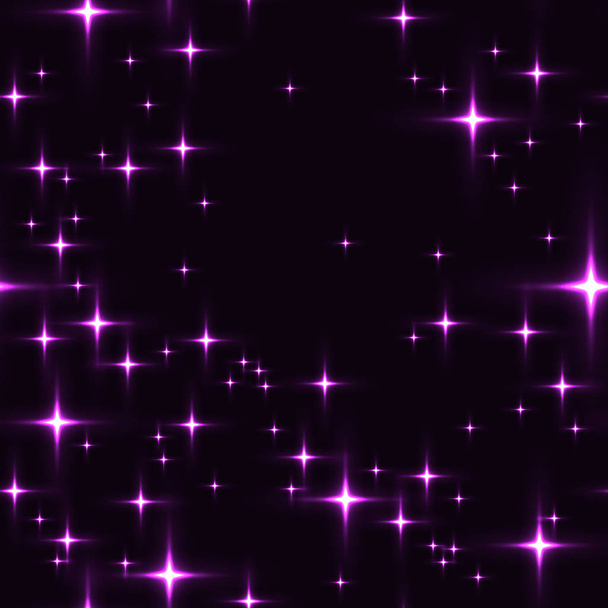 Purple seamless background with shining stars. - Vector, Image