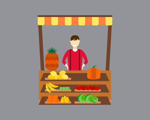 Vente rue avec étal fruits et légumes illustration vectorielle
. - Vecteur, image
