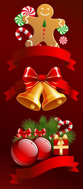 Christmas objects with ribbons. - Vector, Image