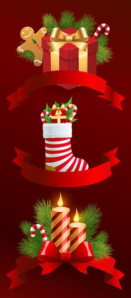 Christmas objects with ribbons. - Vector, Image