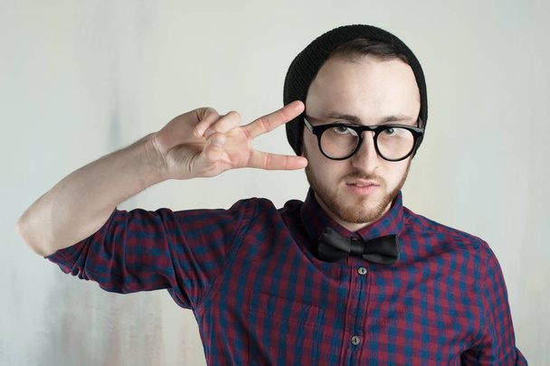 studio portrait of a young man hipster - Photo, image