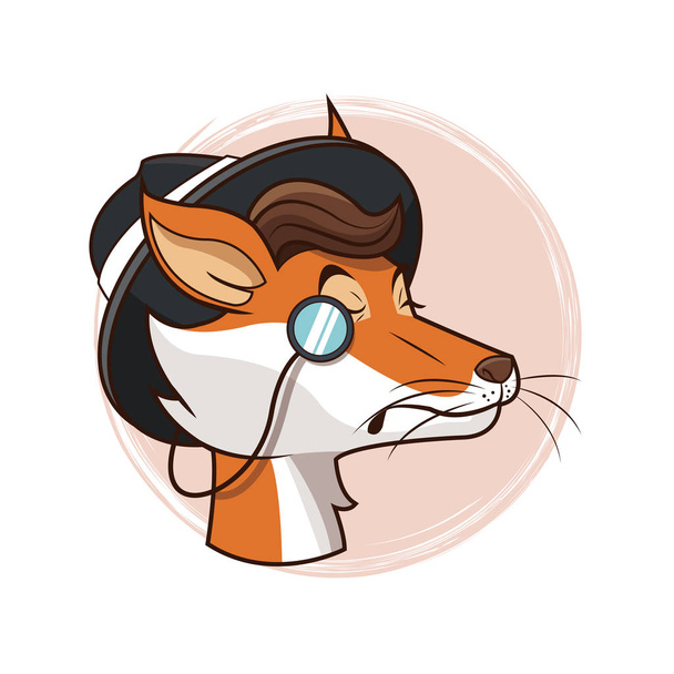 Portret fox monocle hoed hipster stijl - Vector, afbeelding