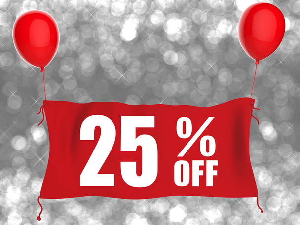 25% Rabatt auf Banner auf rotem Tuch mit roten Luftballons - Foto, Bild