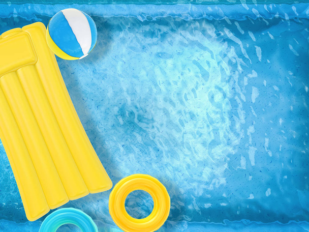 juguetes inflables flotando en la piscina
  - Foto, Imagen