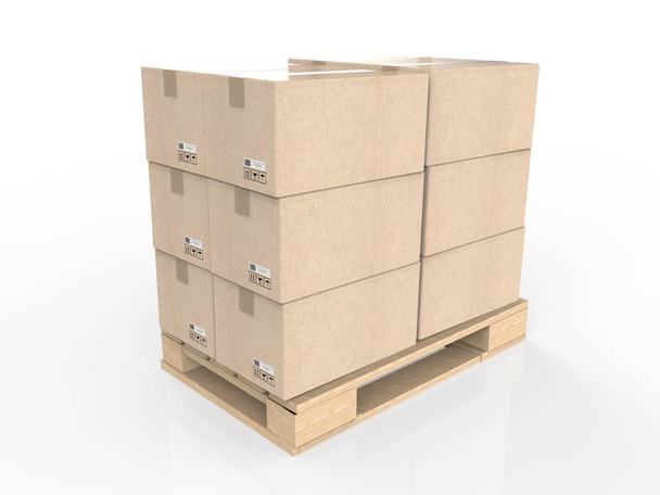 Stack lepenkových krabic na dřevěné paletě - Fotografie, Obrázek