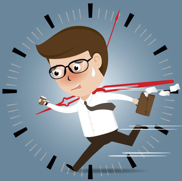 Businessman Runing to work deadline time - Vector, Image