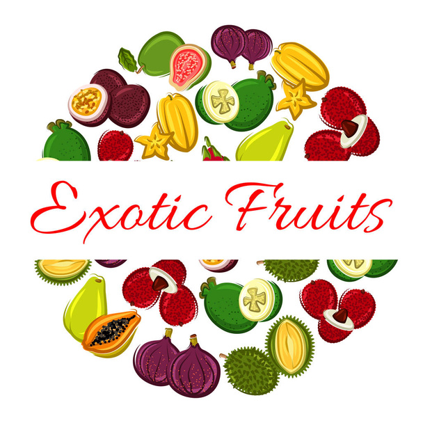 健康食品の設計のためのエキゾチックなフルーツ サークル ポスター - ベクター画像
