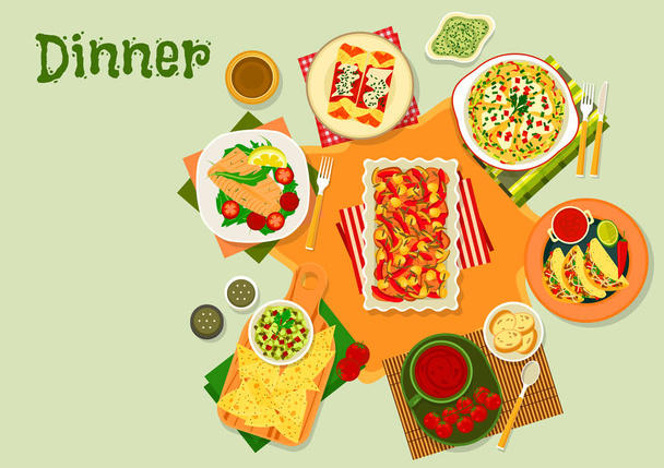 Mexikói konyha vacsora ételek ikonra a menü design - Vektor, kép
