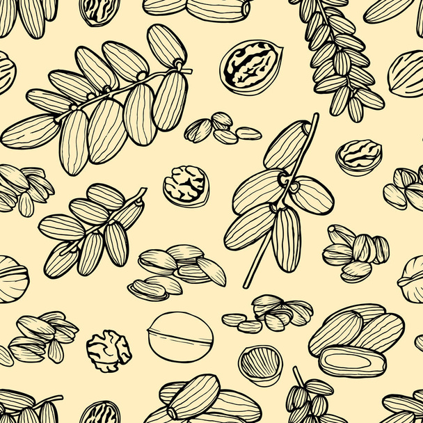 seamless pattern hand sketched nuts - Vektor, Bild