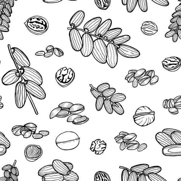 seamless pattern hand sketched nuts - Vector, Image