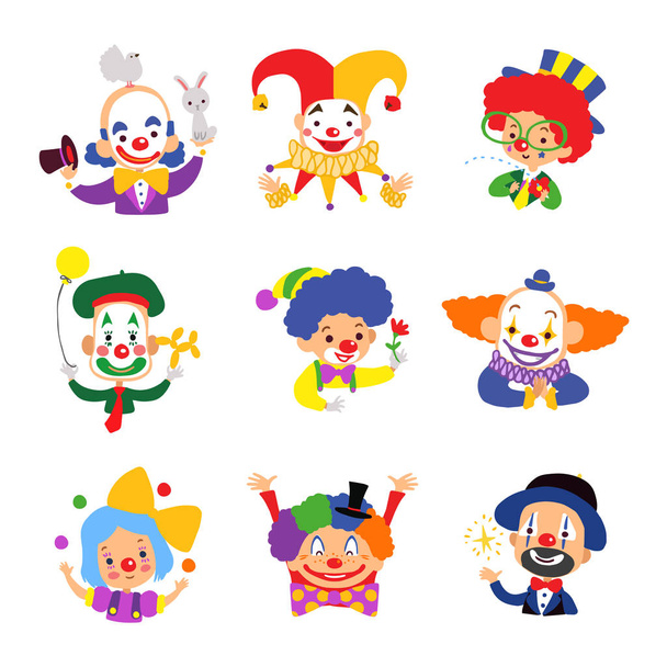 Set of clown cartoon icon isolated on white background. Vector illustration. - Διάνυσμα, εικόνα