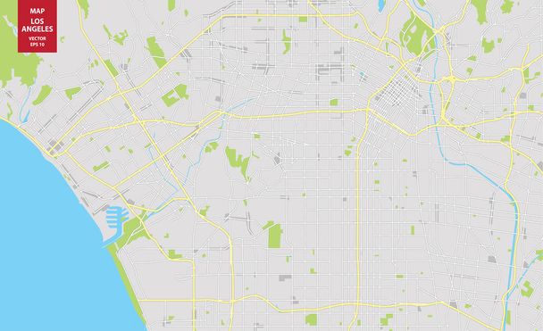 アメリカ ・ ロサンゼルスのベクトル カラー マップ。ロサンゼルスの都市計画 - ベクター画像