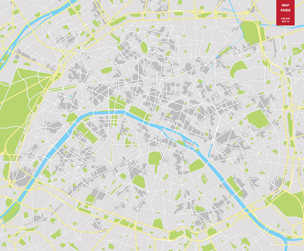 Wektor kolor Mapa Paryża; Francja. Plan miasta Paryż - Wektor, obraz