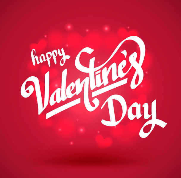 Happy Valentine's day lettering on red hearts background.  - Vektor, obrázek