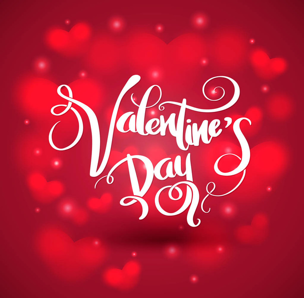 Happy Valentine 's day lettering on red hearts background
. - Вектор,изображение