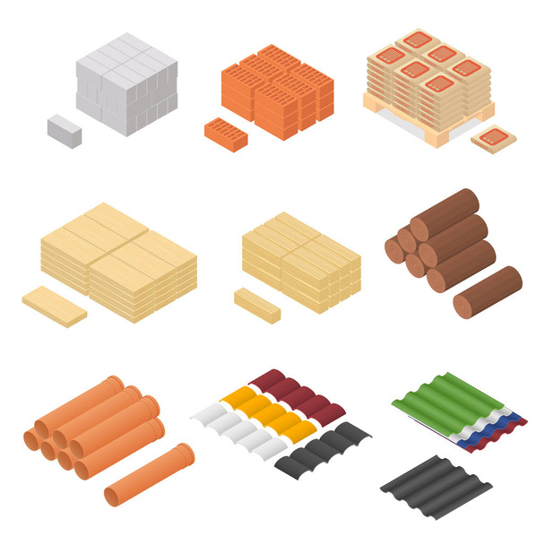 Construction Material Isometric View. Vector - ベクター画像