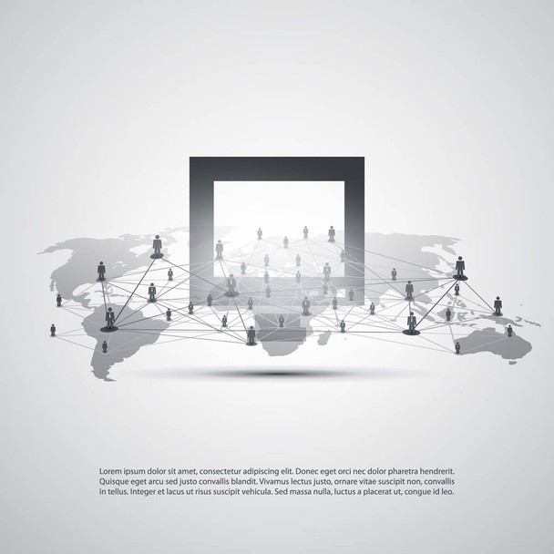 Вычисление и создание сетей, глобальная цифровая сеть, технологический фон, шаблон креативного дизайна с бизнес-связями, карта мира
 - Вектор,изображение